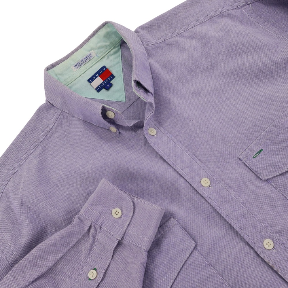 Tommy Hilfiger Mens Small Purple Oxford Button Down Shirt Dual Pocket Crest Logo